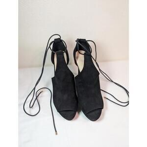 Fashare Women's Size 11 Peep-Toe Black Platform Heels w/ Up-Tie Closure